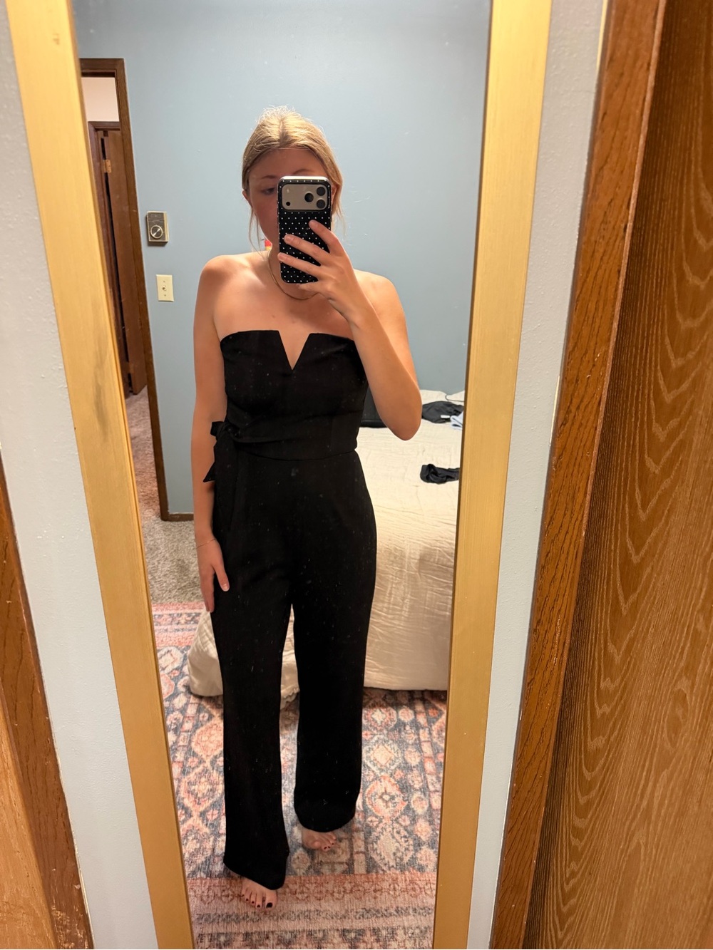 Trixxi Black Strapless Wide-Leg Jumpsuit with Tie Waist